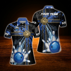 Custom Thunder Blue Ladies Bowling Polo Shirts, Custom Thunder Bowling Team Shirts For Women