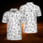 Bowling Doodle White Men's Polo Shirts, Bowling Shirts