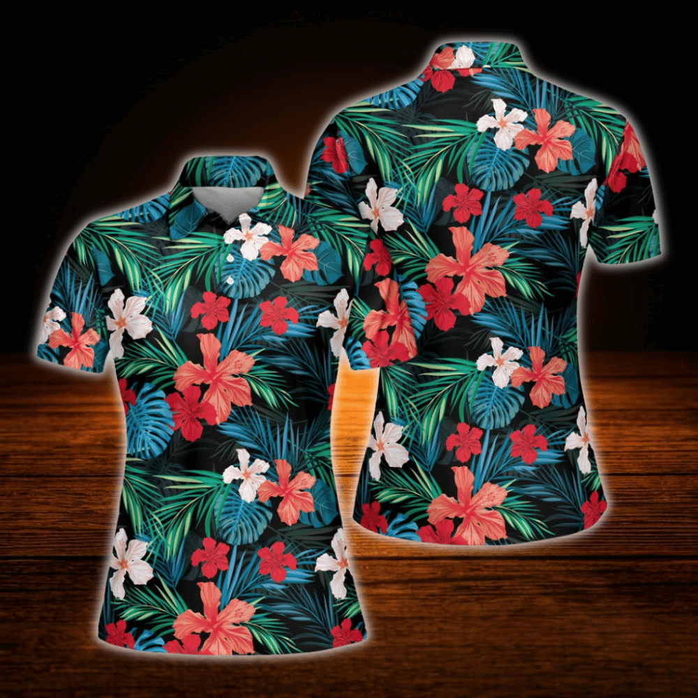 Floral Palm Tree Tropical Golf Polo Shirts For Women, Tropical Golf Shirts For Ladies