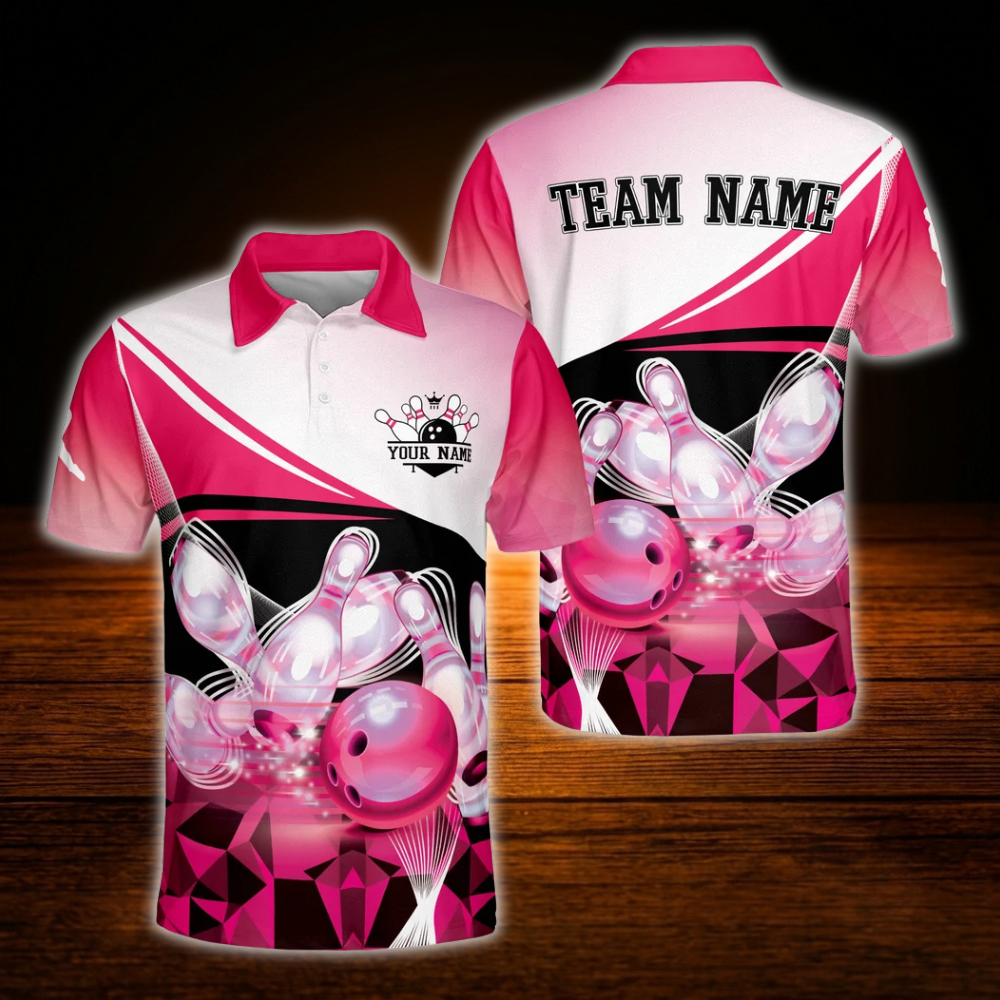 Custom Team Pink Polo Bowling Shirts For Men, Custom Team Bowling Shirts