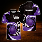 Custom Blue Flame Mens Bowling Polo Shirts, Custom Flame Bowling Team Shirts