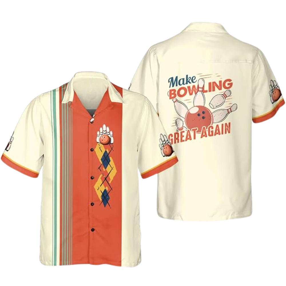 Make Bowling Great Again  Men's Hawaiian Bowling Shirts, Funny Retro Bowling Shirts BZ0301