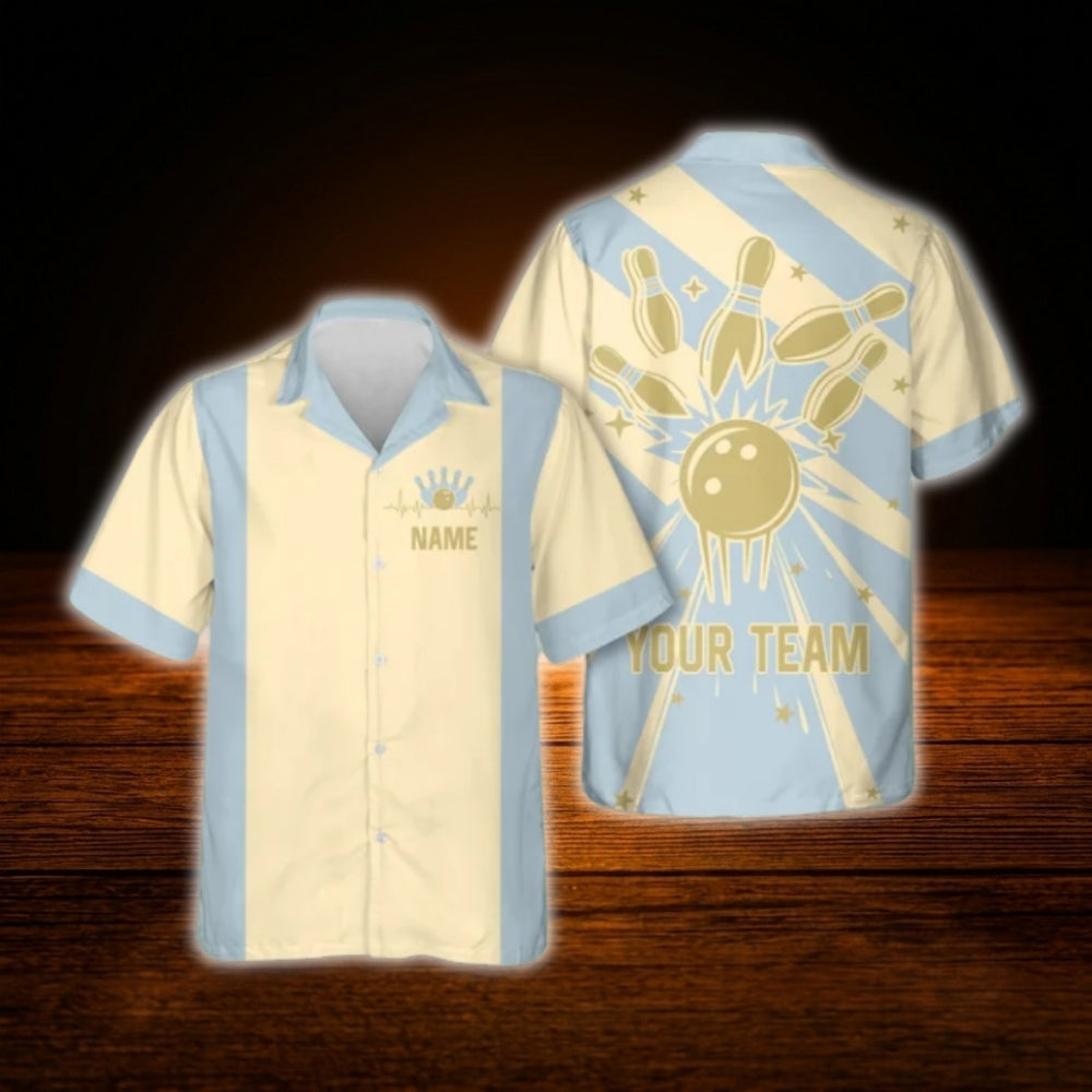 Custom Retro Light Pink Bowling Hawaiian Shirt, Custom Retro Bowling Team Shirt
