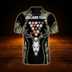 Custom Camo Skull Deer Billiard Polo Shirt For Men, Custom Camouflage Billiard Team Shirt