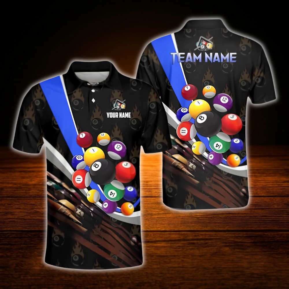 Custom Team Black Green Billiard Polo Shirt, Men's Custom Billiard Shirts