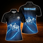 Custom Team Women Black Blue Bowling Polo Shirts, Custom Team Bowling Shirt For Women