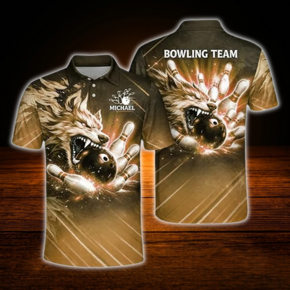 Custom Wolf Blue Mens Polo Bowling Shirts, Custom Wolf Bowling Shirts Team