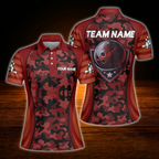 Custom Camo Green Bowling Polo Shirts Women, Custom Camo Bowling Team Shirts For Women
