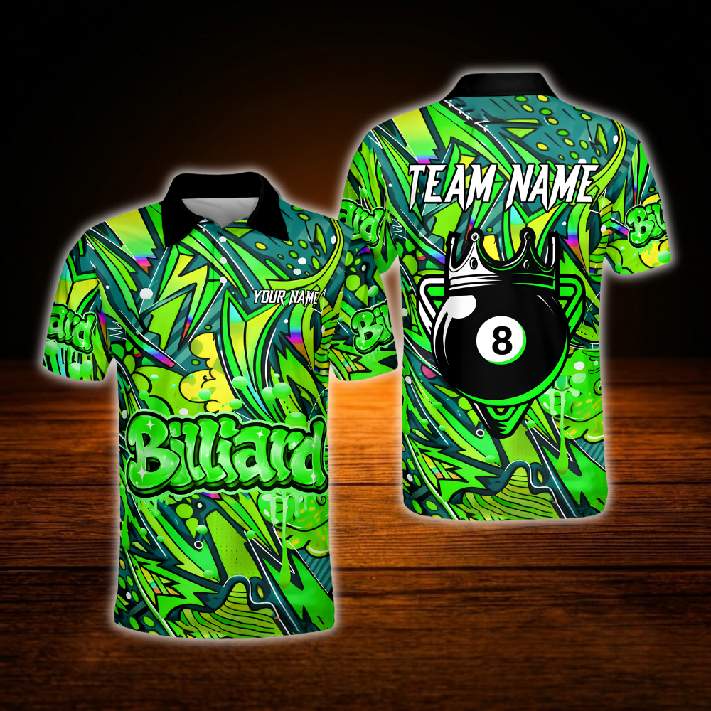 Custom Crown 8 Ball Graffiti Billiard Polo Shirt For Men, Custom 8 Ball Pool Team Shirt Graffiti