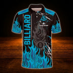 Custom 8 Ball Fire Billiard Men Polo Shirt Orange Black, Custom Flame Billiard Shirt For Team