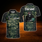 Custom Skull Camo Mens Bowling Polo Shirts, Custom Skull Team Bowling Shirts