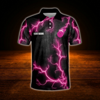 Custom Pink Thunder Bowling Polo Shirts For Men, Custom Thunder Bowling Team Shirts