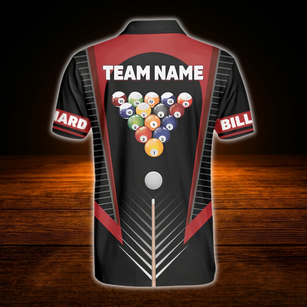 Custom Team Black And Red Billiard Polo Shirt For Men, Custom Billiard Shirts