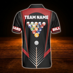 Custom Team Black And Red Billiard Polo Shirt For Men, Custom Billiard Shirts