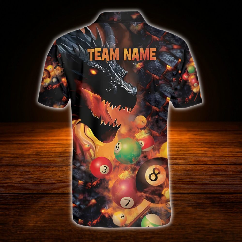 Custom Dragon Flaming Billiard Men Polo Shirt, Custom Dragon Billiard Shirt For Team