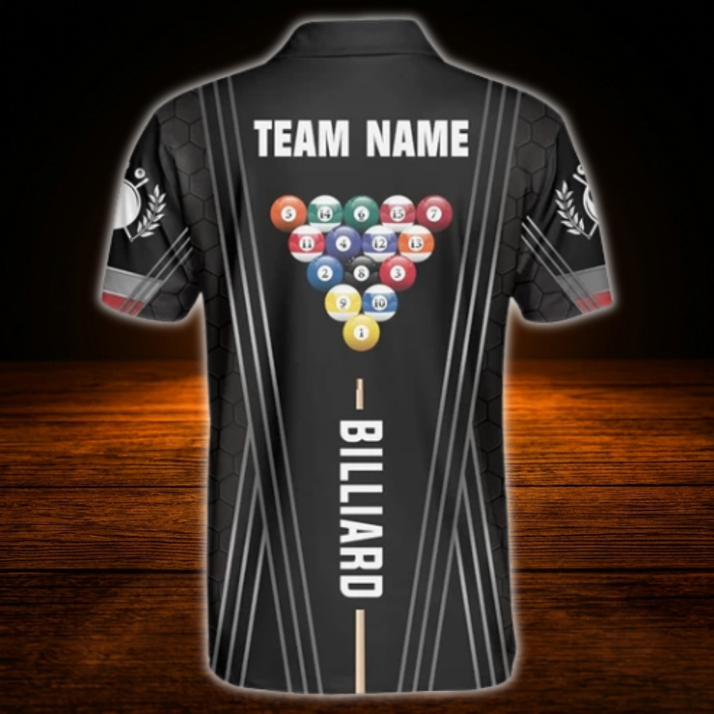 Custom Team Black Billiard Mens Polo Shirt, Custom Billiard Team Shirt