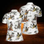 Funny Cat Tropical Women's Golf Polo Shirts , Cat Golf Shirts For Women