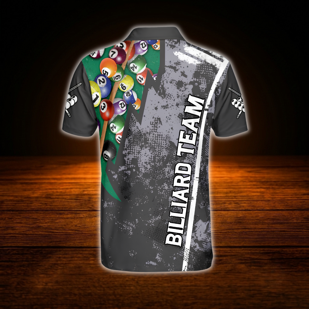 Custom Team Grey Billiard Men Polo Shirt, Custom Billiard Team Shirt