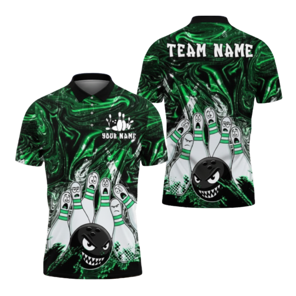 Custom Angry Ball Purple Bowling Polo Shirts For Men, Custom Bowling Team Shirts BZ0276