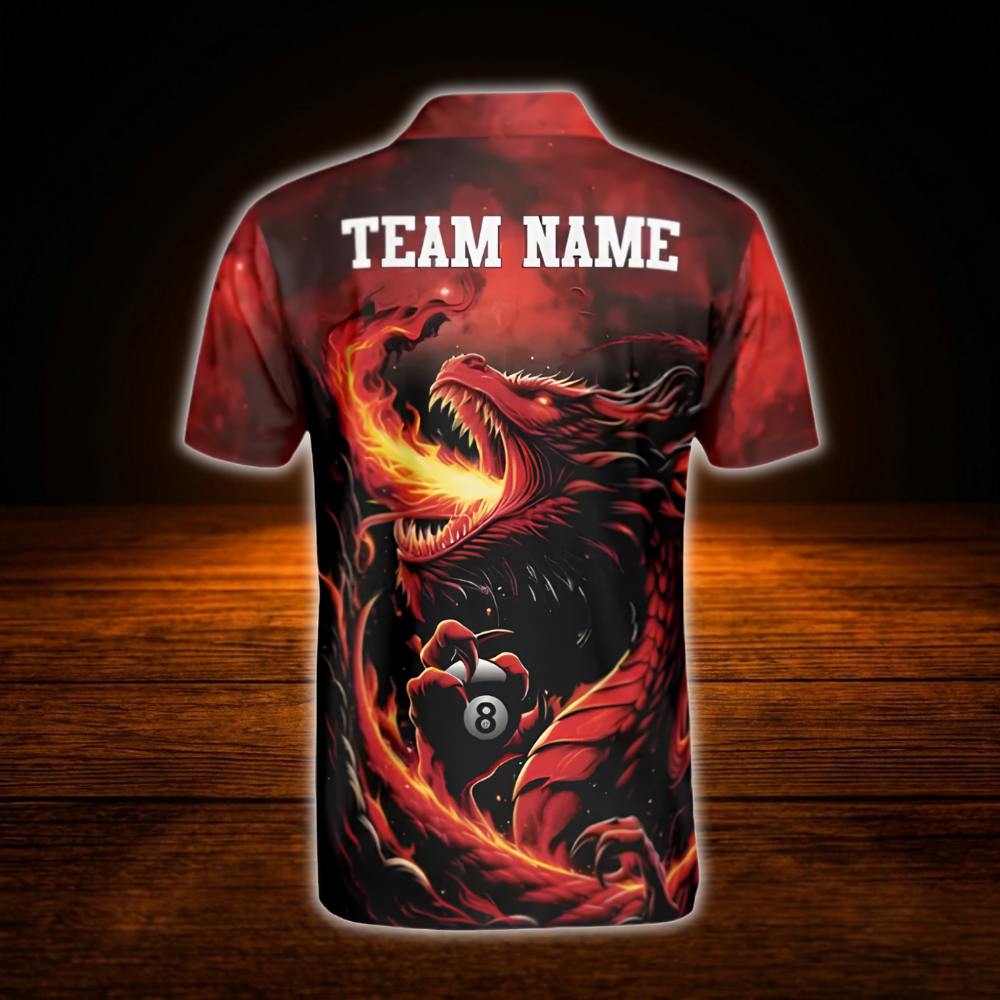 Custom Dragon Fire Billiard Men Polo Shirt, Custom Team Dragon Billiard Shirt