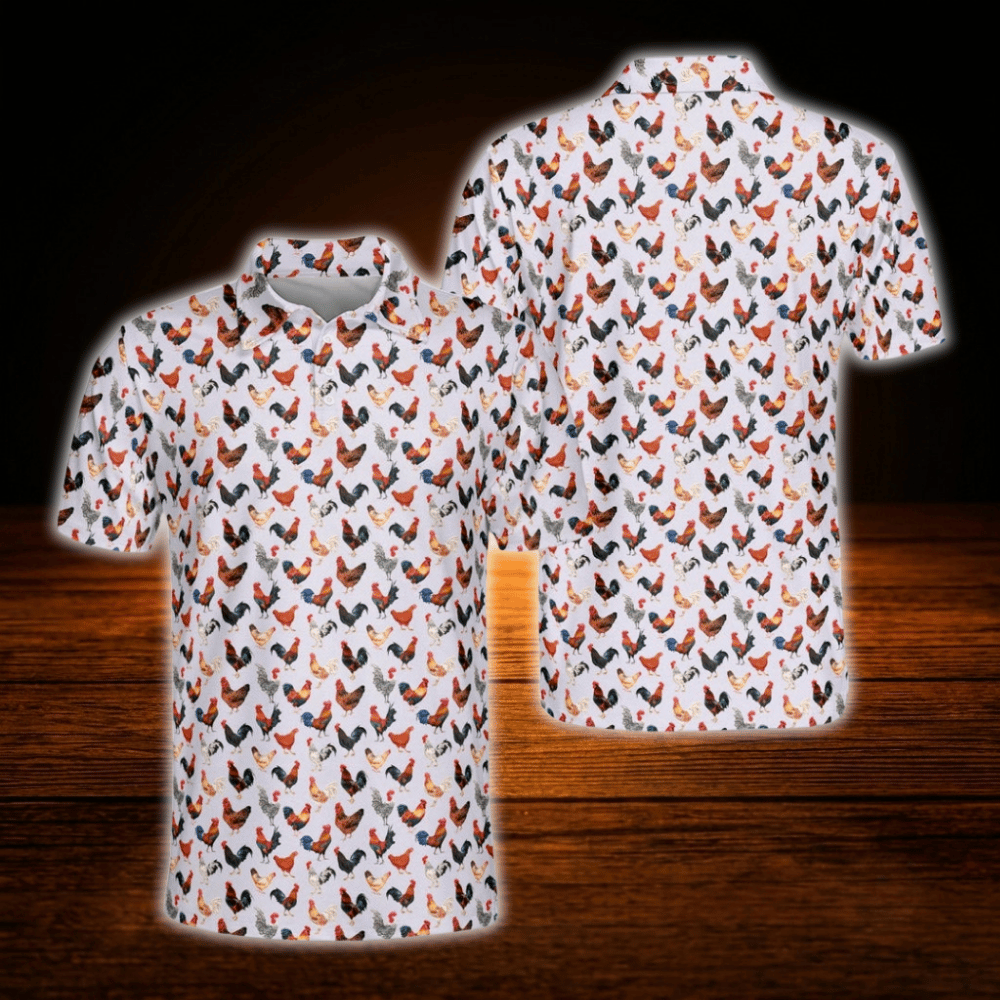 Rooster Men's Golf Polo Shirts, Chicken Golf Shirts