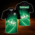 Team Custom Blue And Black Bowling Polo Shirts For Men, Custom Bowling Team Shirts