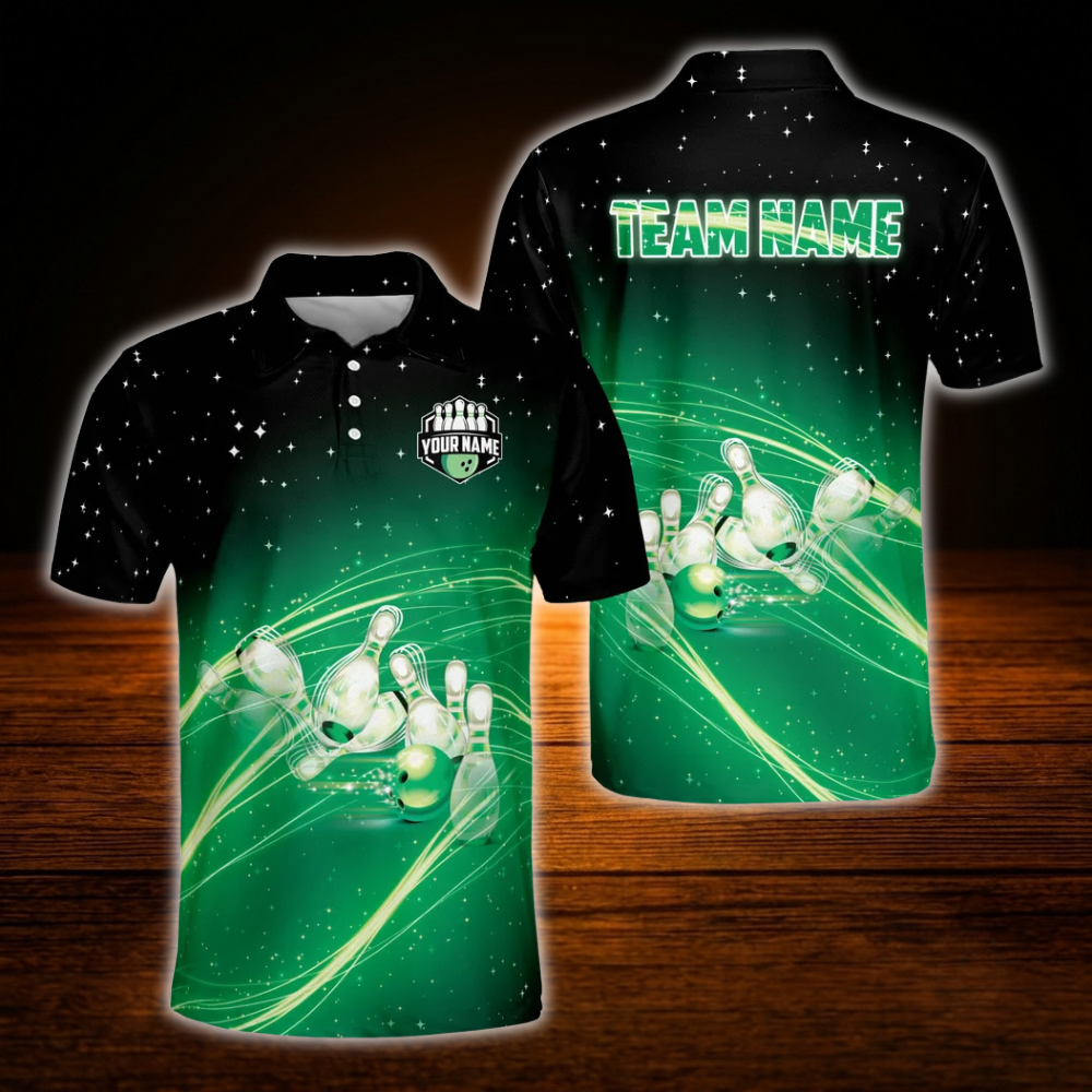 Team Custom Blue And Black Bowling Polo Shirts For Men, Custom Bowling Team Shirts
