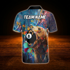Bear 8 Ball Custom Watercolor Billiard Men Polo Shirt, Custom Bear Billiard Team Shirt