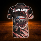 Custom USA Flag Thunder Men's Billiard Polo Shirt, Custom Patriotic Billiard Team Shirt