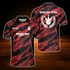 Custom Camo Black And Red Bowling Polo Shirts For Men, Custom Camo Bowling Team Shirts