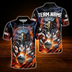 Custom Eagles Flame Bowling Polo Shirts Mens, Custom Eagles Bowling Team Shirts