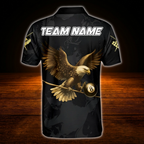 Custom Eagle Gold Black Billiard Polo Shirt Men, Custom Eagle Team Billiard Shirt
