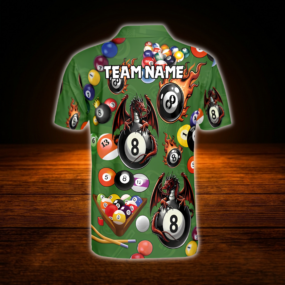 Dragon 8 Ball Custom Green Billiard Men Polo Shirt, Custom Dragon Billiard Team Shirt