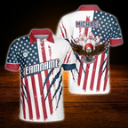 Custom American Flag Eagles Polo Bowling Shirts Mens, Custom Patriotic Bowling Team Shirts