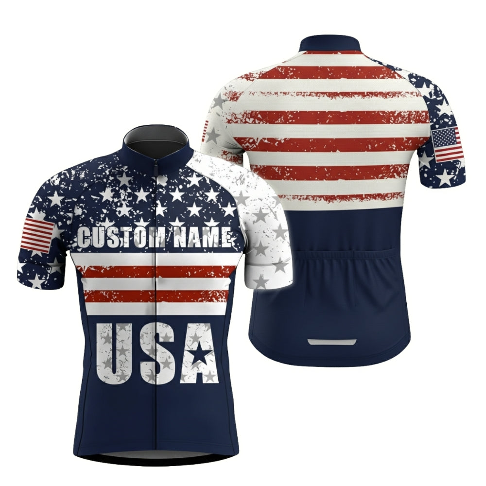 Custom USA Flag Short Sleeve Cycling Jersey For Mens, Custom Patriotic Cycling Jersey CZ0055