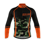 Custom Camo Black And Orange Cycling Long Sleeve Jersey For Men, Custom Camouflage Cycling Jerseys CZ0047