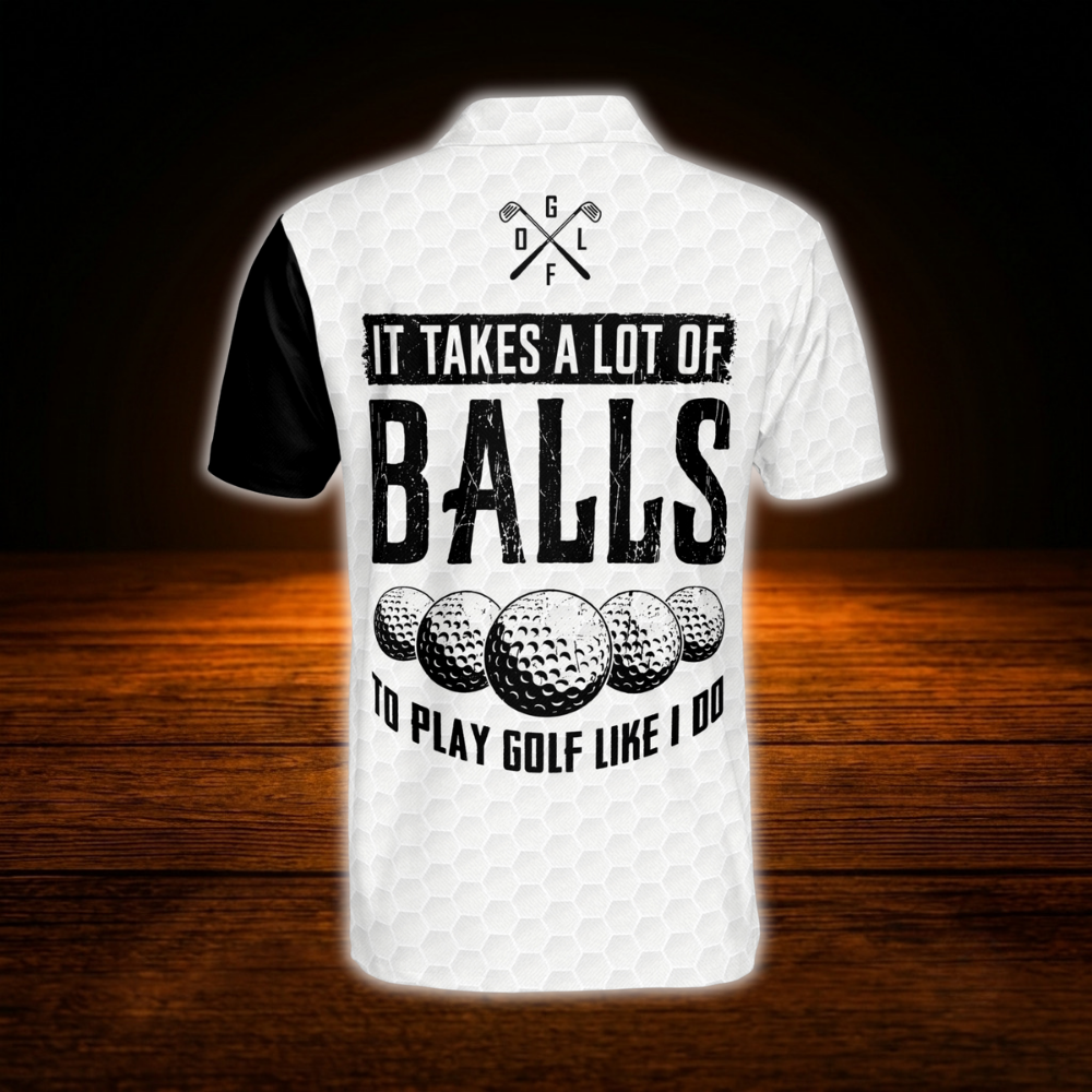It Takes A Lot Of Balls To Play Golf Like I Do Custom Bigfoot USA Flag Mens Golf Polo Shirt, Custom Funny Bigfoot Golf Shirt