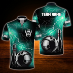 Custom Thunder Black And Red Men's Bowling Jersey Shirts, Custom Thunder Bowling Team Shirts