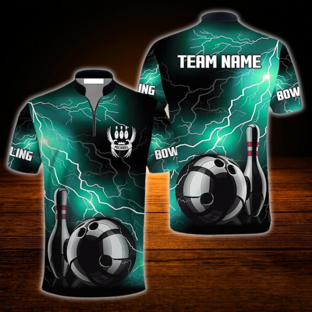 Custom Thunder Black And Red Men's Bowling Jersey Shirts, Custom Thunder Bowling Team Shirts