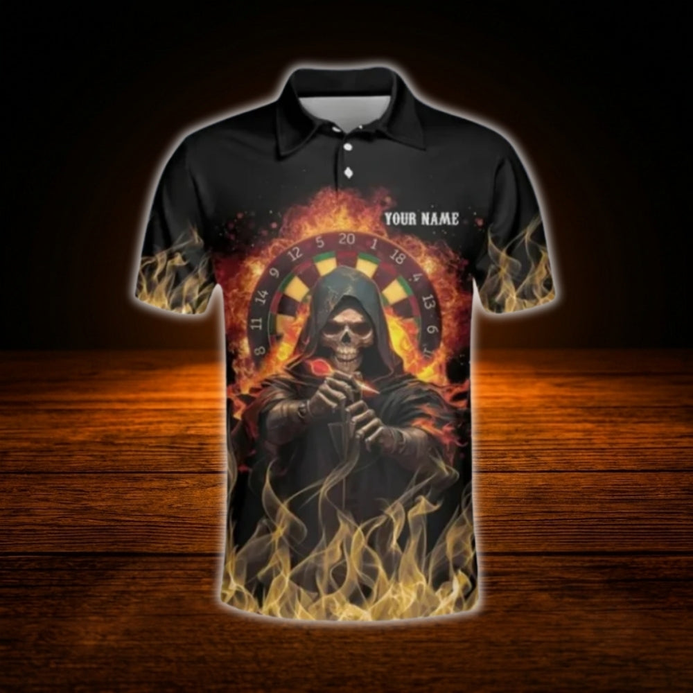 Custom Skeleton Fire Darts Polo Shirt Men, Custom Skull Darts Shirt Team