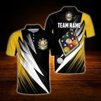 Custom 9 Ball Yellow Black Billiard Men Polo Shirt, Custom 9 Ball Pool Team Shirt