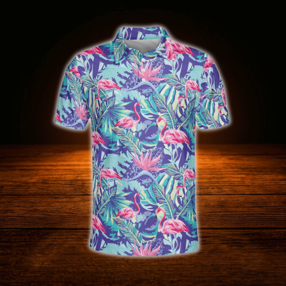 Tropical Flamingo Golf Polo Shirts For Men, Flamingo Golf Shirts
