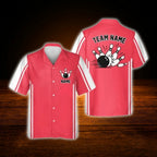 Custom Green White Retro Bowling Hawaiian Shirt, Custom Retro Team Bowling Shirt