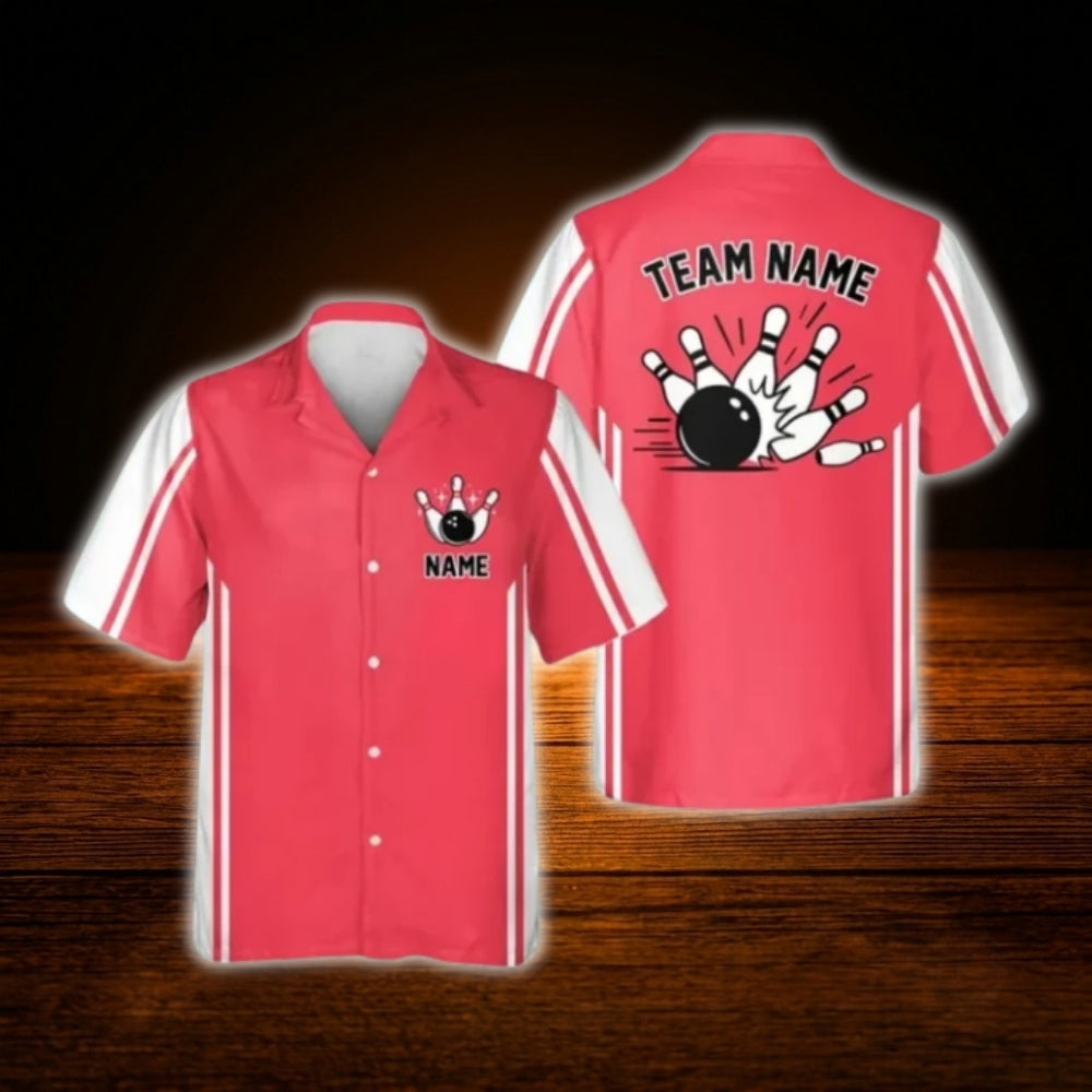 Custom Green White Retro Bowling Hawaiian Shirt, Custom Retro Team Bowling Shirt