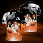 Custom Team Blue Black White Bowling Polo Shirt, Men's Custom Bowling Shirt