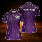 Custom Womens Team Navy Black Bowling Polo Shirt, Custom Bowling Team Shirt Ladies