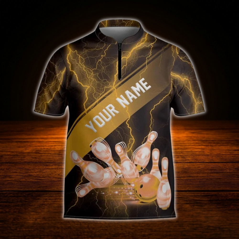 Custom Thunder Pink Black Bowling Jersey Men, Custom Thunder Bowling Team Shirt