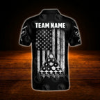 Custom USA Flag Black Billiard Polo Shirt For Men, Custom Patriotic Billiard Team Shirt
