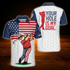 Your Hole Is My Goal Custom Funny Old Men Golf Polo Shirt USA Flag, Custom Funny Golf Shirt