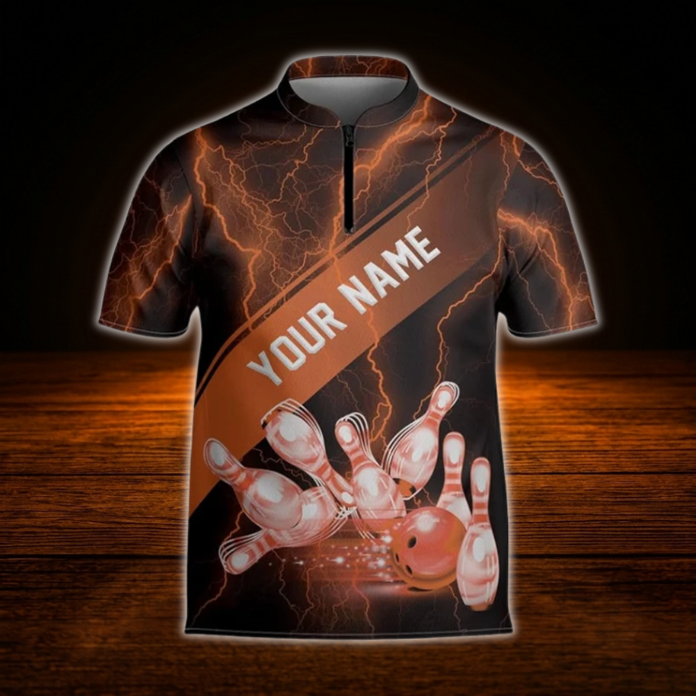 Custom Thunder Pink Black Bowling Jersey Men, Custom Thunder Bowling Team Shirt
